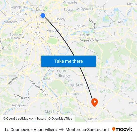 La Courneuve - Aubervilliers to Montereau-Sur-Le-Jard map