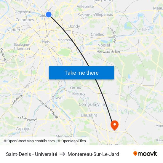 Saint-Denis - Université to Montereau-Sur-Le-Jard map
