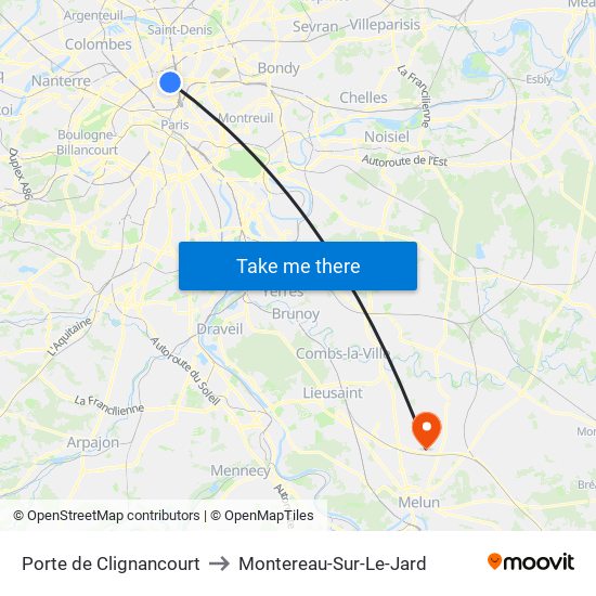 Porte de Clignancourt to Montereau-Sur-Le-Jard map