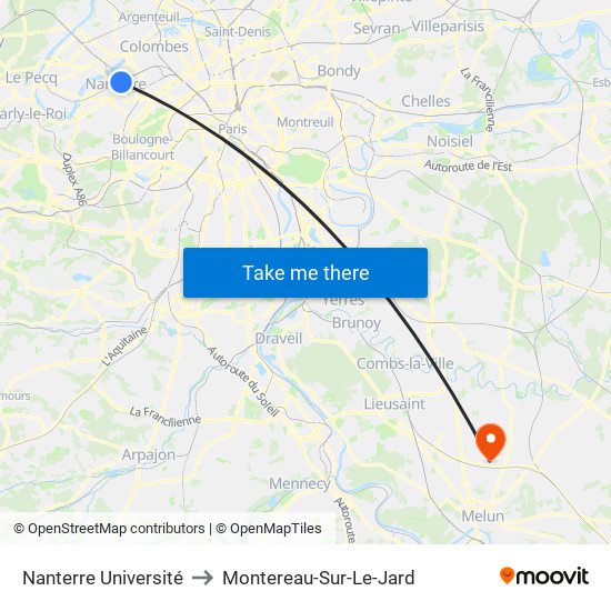 Nanterre Université to Montereau-Sur-Le-Jard map