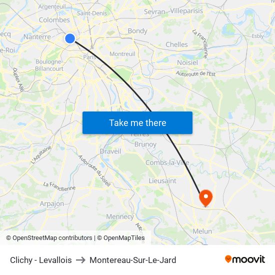 Clichy - Levallois to Montereau-Sur-Le-Jard map