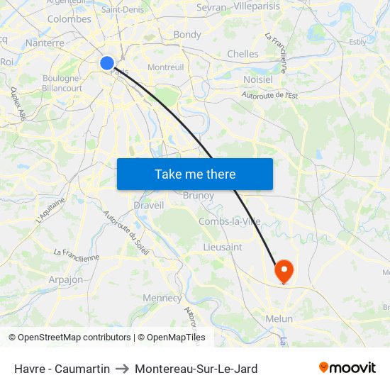 Havre - Caumartin to Montereau-Sur-Le-Jard map