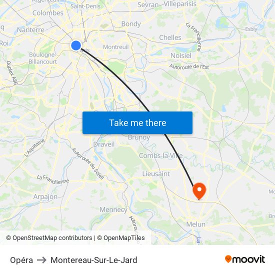 Opéra to Montereau-Sur-Le-Jard map