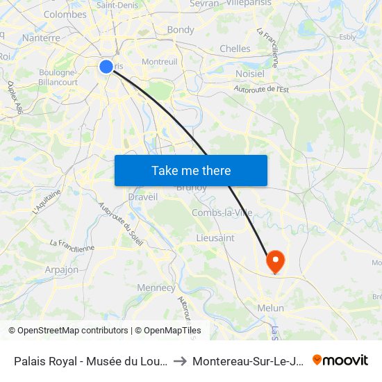 Palais Royal - Musée du Louvre to Montereau-Sur-Le-Jard map
