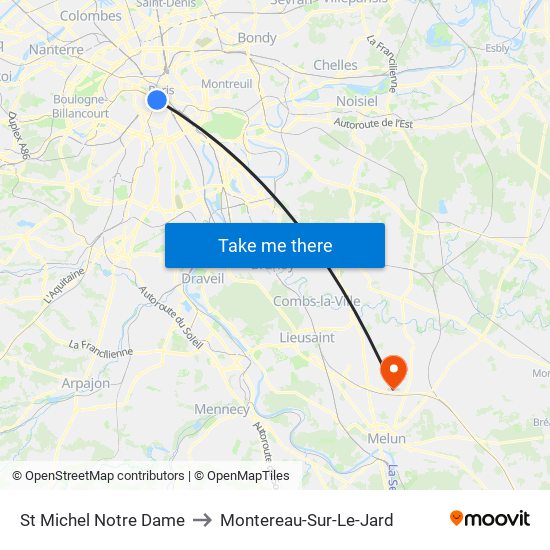 St Michel Notre Dame to Montereau-Sur-Le-Jard map