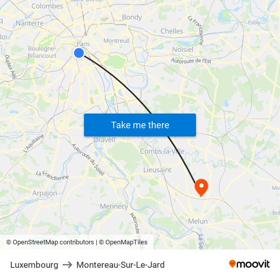 Luxembourg to Montereau-Sur-Le-Jard map