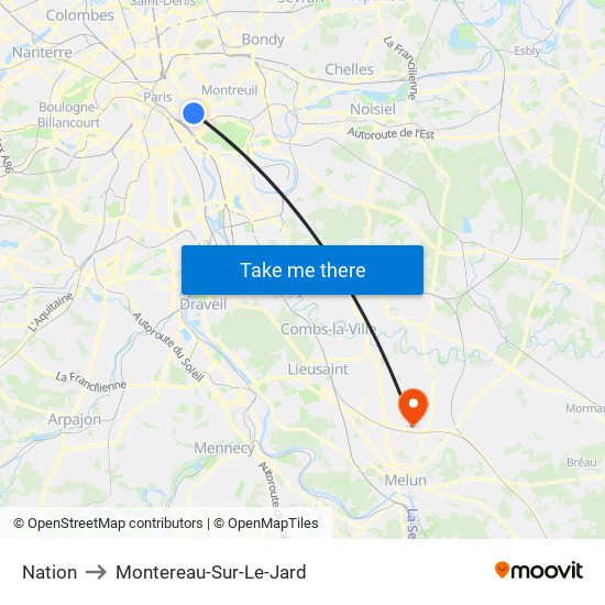 Nation to Montereau-Sur-Le-Jard map