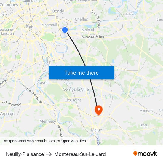 Neuilly-Plaisance to Montereau-Sur-Le-Jard map