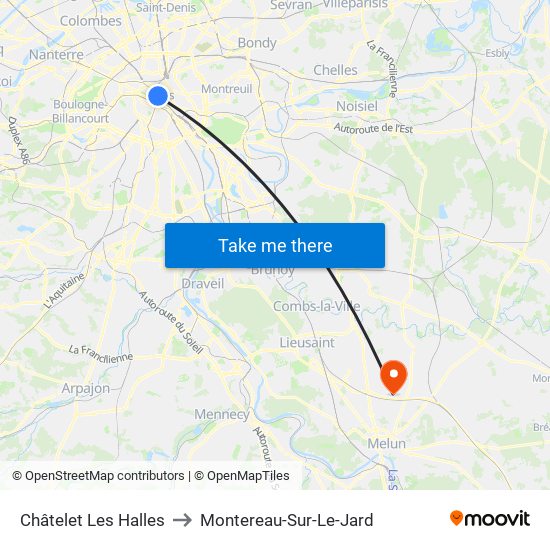Châtelet Les Halles to Montereau-Sur-Le-Jard map