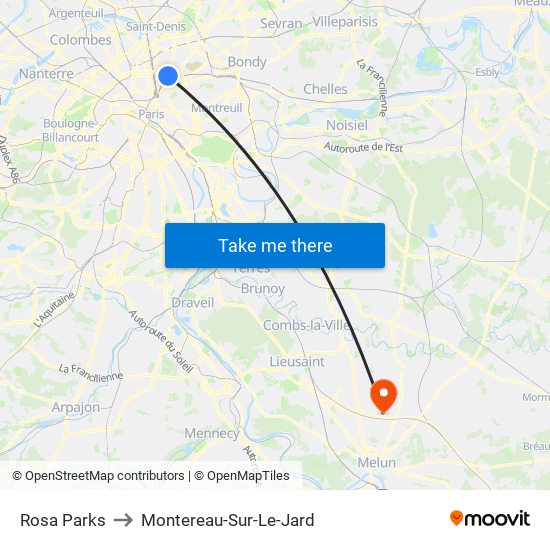 Rosa Parks to Montereau-Sur-Le-Jard map