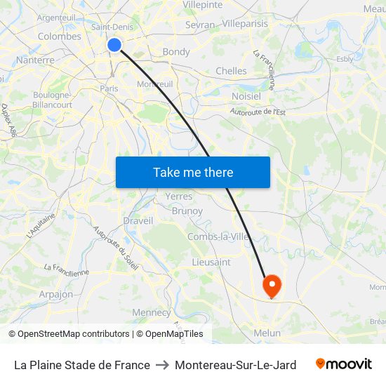 La Plaine Stade de France to Montereau-Sur-Le-Jard map