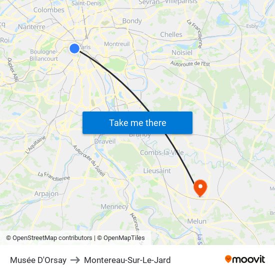 Musée D'Orsay to Montereau-Sur-Le-Jard map