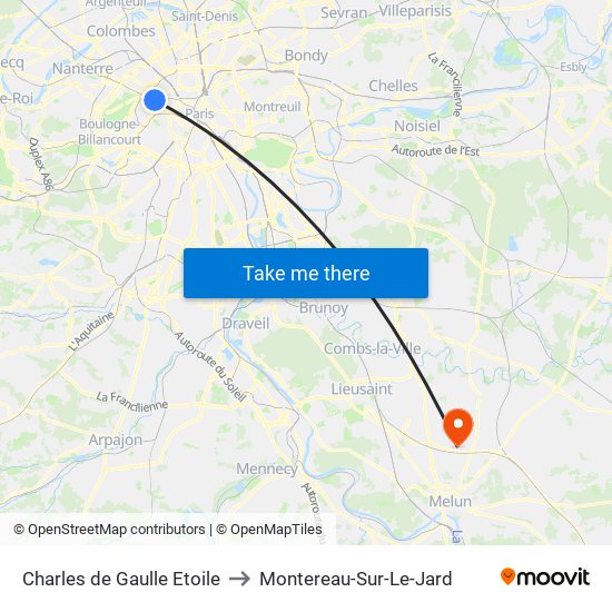 Charles de Gaulle Etoile to Montereau-Sur-Le-Jard map