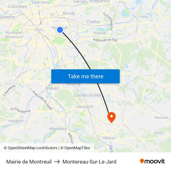 Mairie de Montreuil to Montereau-Sur-Le-Jard map