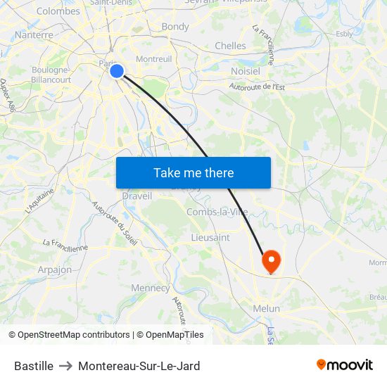 Bastille to Montereau-Sur-Le-Jard map