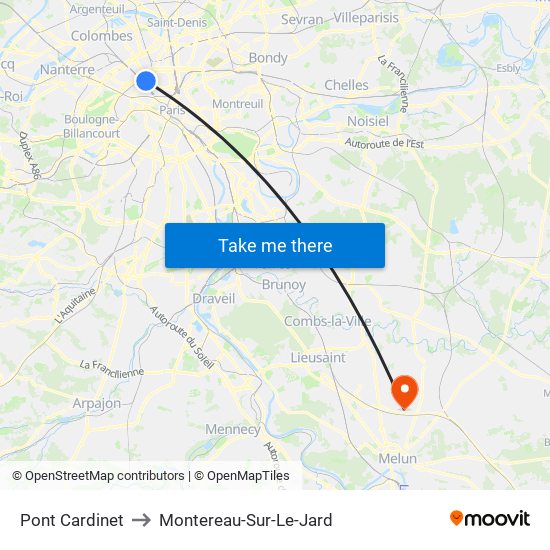Pont Cardinet to Montereau-Sur-Le-Jard map