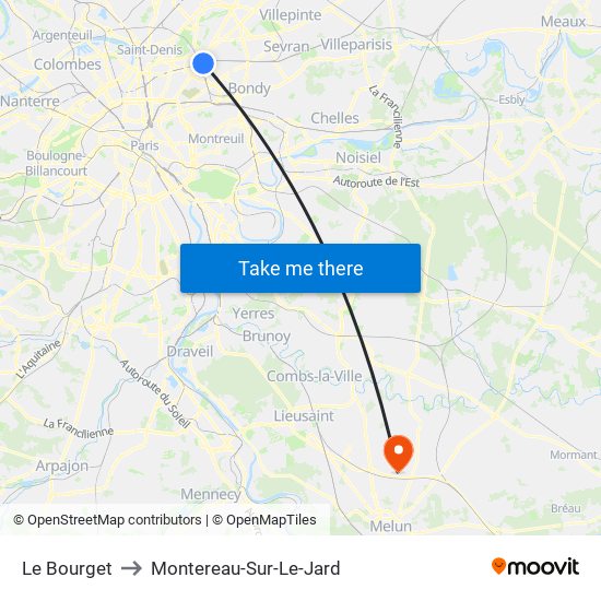 Le Bourget to Montereau-Sur-Le-Jard map