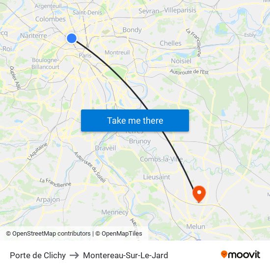 Porte de Clichy to Montereau-Sur-Le-Jard map