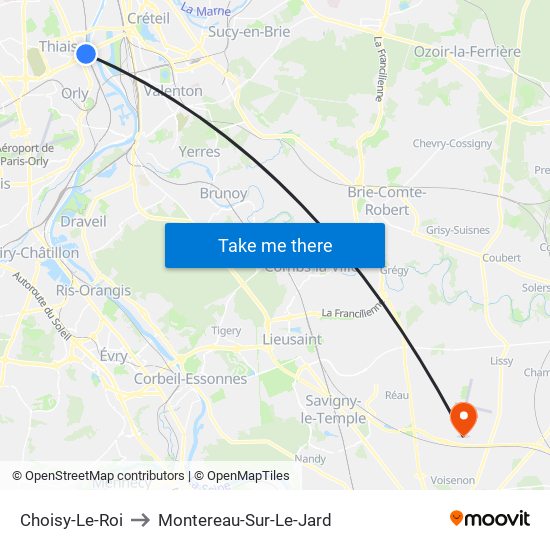 Choisy-Le-Roi to Montereau-Sur-Le-Jard map