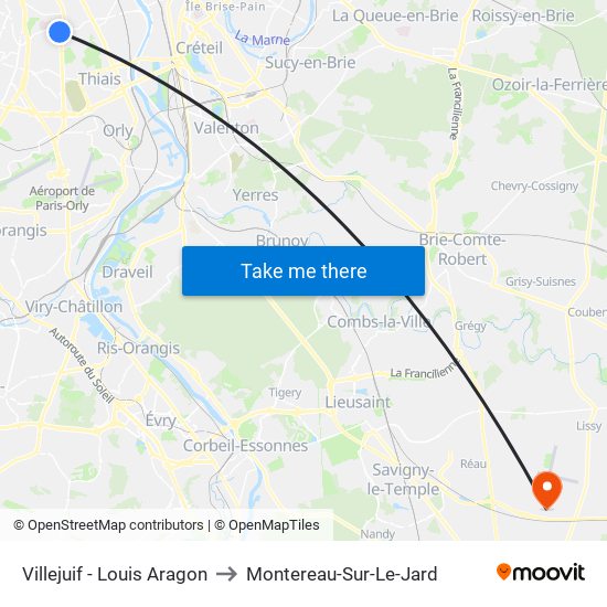 Villejuif - Louis Aragon to Montereau-Sur-Le-Jard map