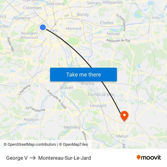 George V to Montereau-Sur-Le-Jard map