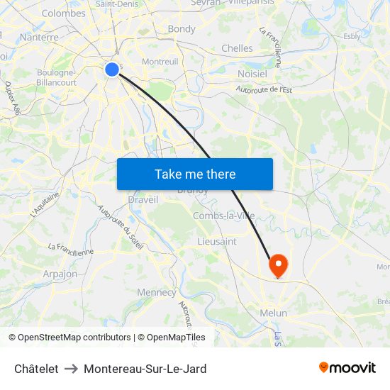 Châtelet to Montereau-Sur-Le-Jard map