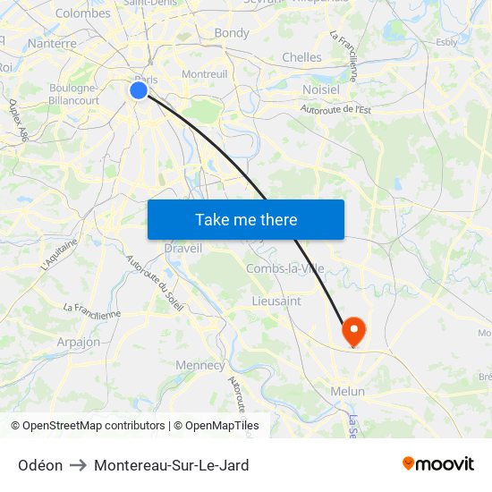 Odéon to Montereau-Sur-Le-Jard map