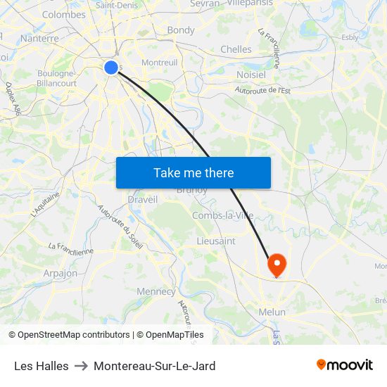 Les Halles to Montereau-Sur-Le-Jard map