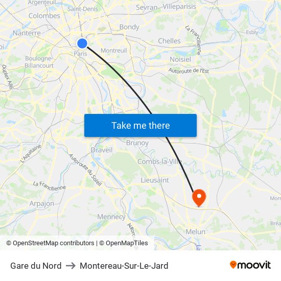 Gare du Nord to Montereau-Sur-Le-Jard map