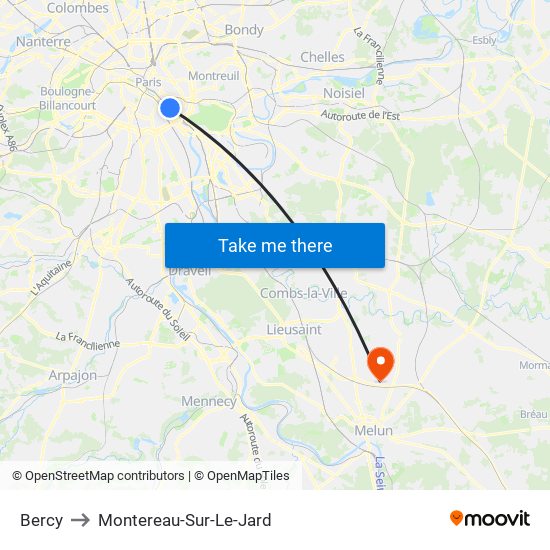Bercy to Montereau-Sur-Le-Jard map
