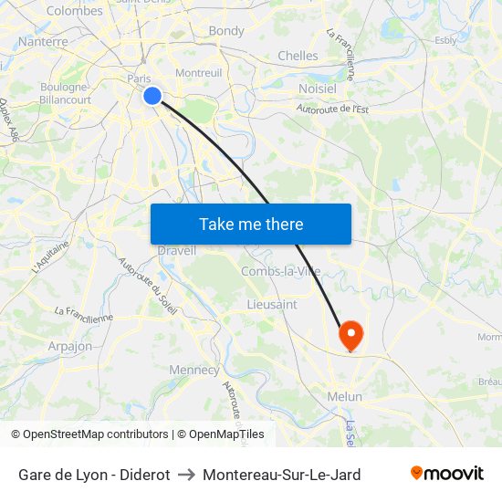 Gare de Lyon - Diderot to Montereau-Sur-Le-Jard map