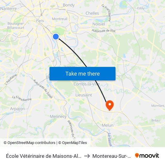 École Vétérinaire de Maisons-Alfort - Métro to Montereau-Sur-Le-Jard map