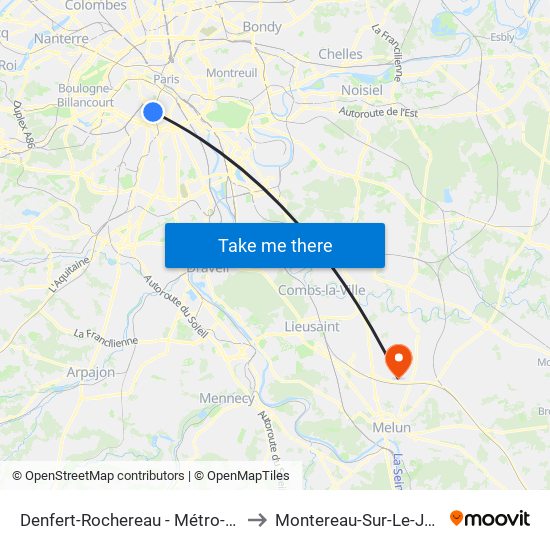 Denfert-Rochereau - Métro-Rer to Montereau-Sur-Le-Jard map
