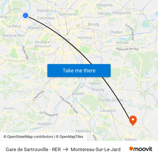 Gare de Sartrouville - RER to Montereau-Sur-Le-Jard map