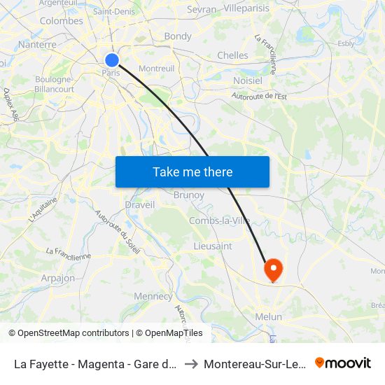 La Fayette - Magenta - Gare du Nord to Montereau-Sur-Le-Jard map