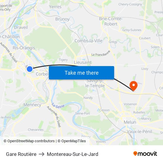 Gare Routière to Montereau-Sur-Le-Jard map