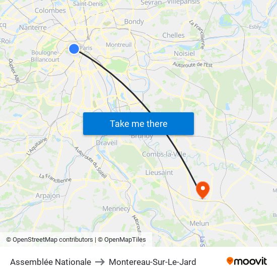 Assemblée Nationale to Montereau-Sur-Le-Jard map
