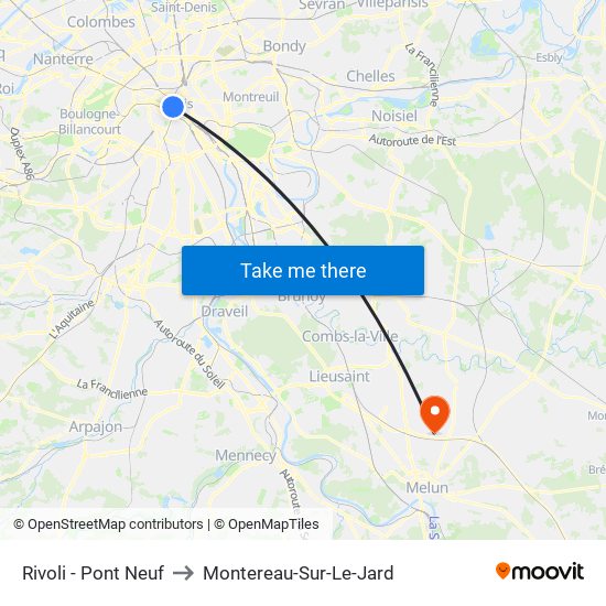 Rivoli - Pont Neuf to Montereau-Sur-Le-Jard map