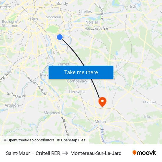 Saint-Maur – Créteil RER to Montereau-Sur-Le-Jard map