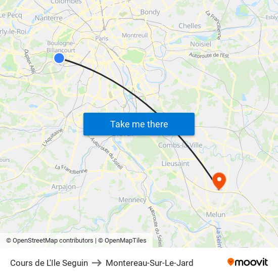 Cours de L'Ile Seguin to Montereau-Sur-Le-Jard map