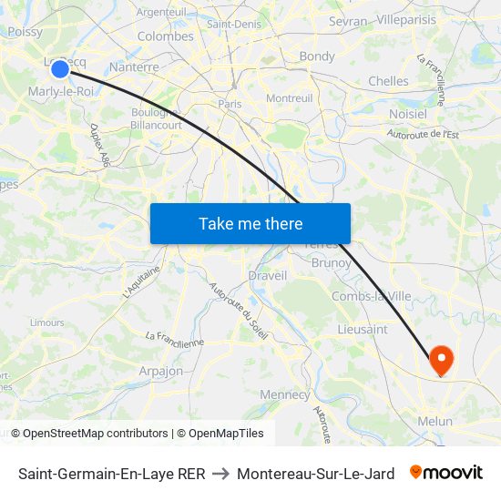 Saint-Germain-En-Laye RER to Montereau-Sur-Le-Jard map