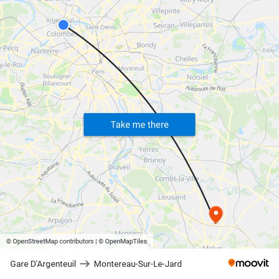 Gare D'Argenteuil to Montereau-Sur-Le-Jard map