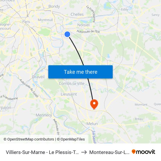 Villiers-Sur-Marne - Le Plessis-Trévise RER to Montereau-Sur-Le-Jard map