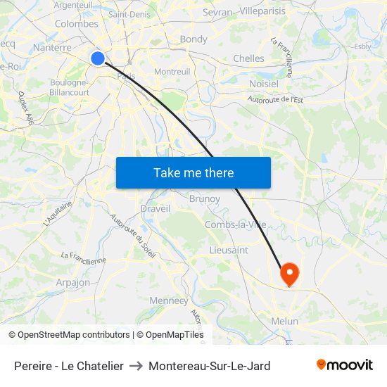 Pereire - Le Chatelier to Montereau-Sur-Le-Jard map
