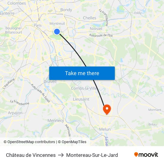 Château de Vincennes to Montereau-Sur-Le-Jard map