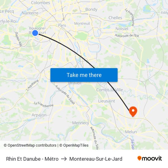 Rhin Et Danube - Métro to Montereau-Sur-Le-Jard map