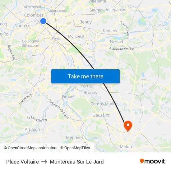 Place Voltaire to Montereau-Sur-Le-Jard map