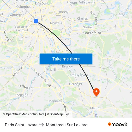 Paris Saint-Lazare to Montereau-Sur-Le-Jard map