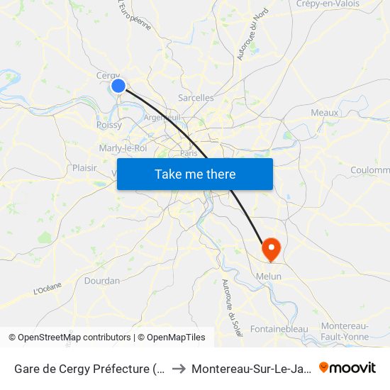 Gare de Cergy Préfecture (C) to Montereau-Sur-Le-Jard map