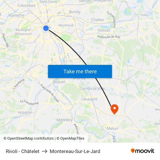 Rivoli - Châtelet to Montereau-Sur-Le-Jard map